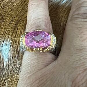 Gold Tone Pink CZ Heart Detail Ring Size 6 #621